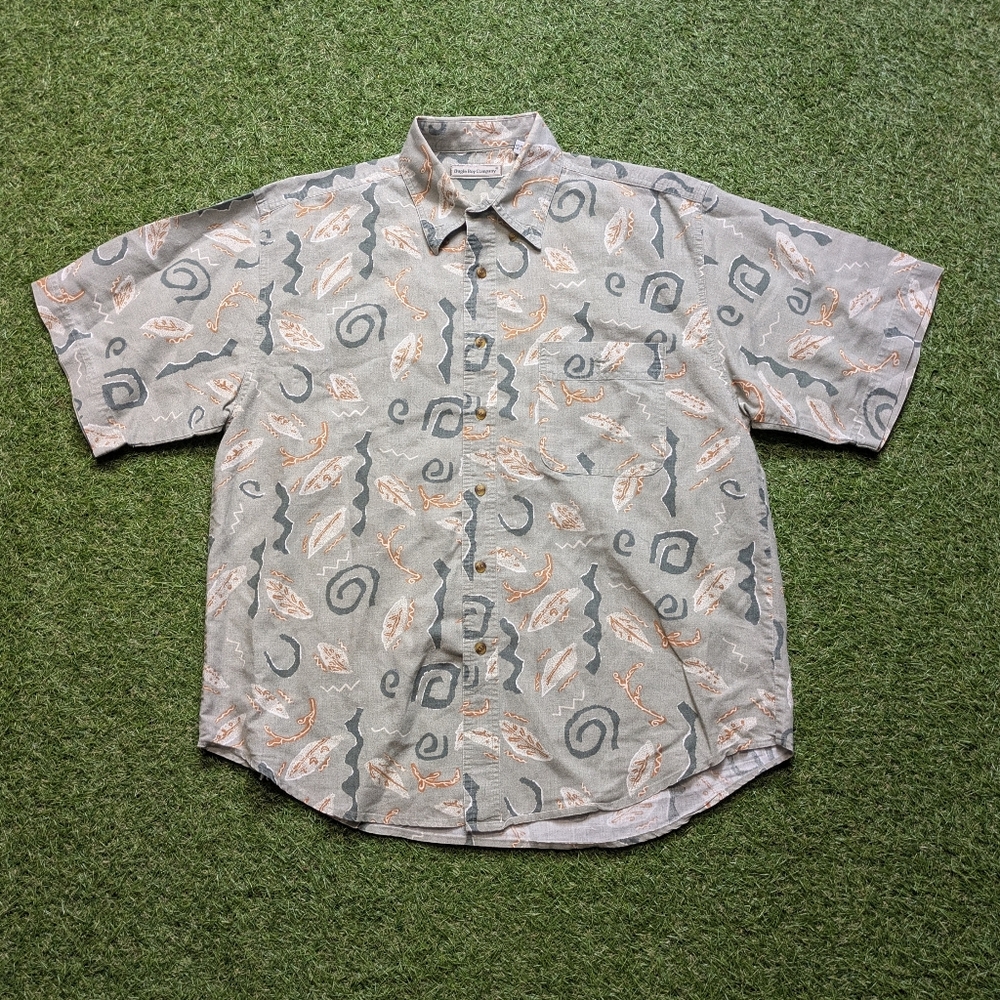 Vintage Bugle Boy Shirt Mens Size Large Aztec 90  Short Sleeve  Button Down